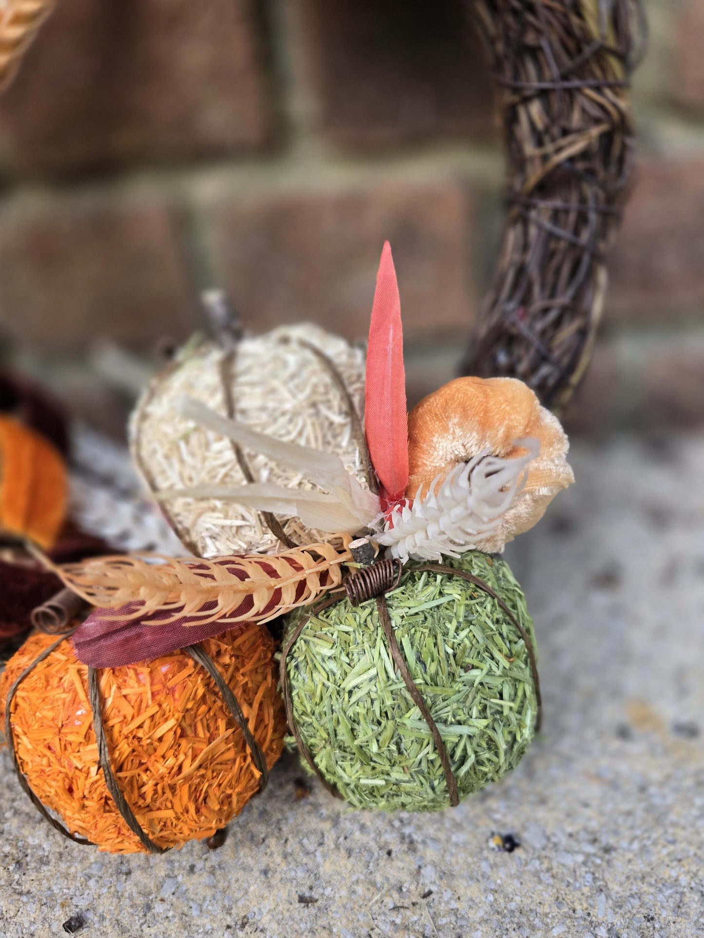 Autumn Vibes Fall Orange Harvest Front Door Wreath Rustic Wall Porch Hanger House Home Decor Decoration Thanksgiving Designer Fireplace Swag
