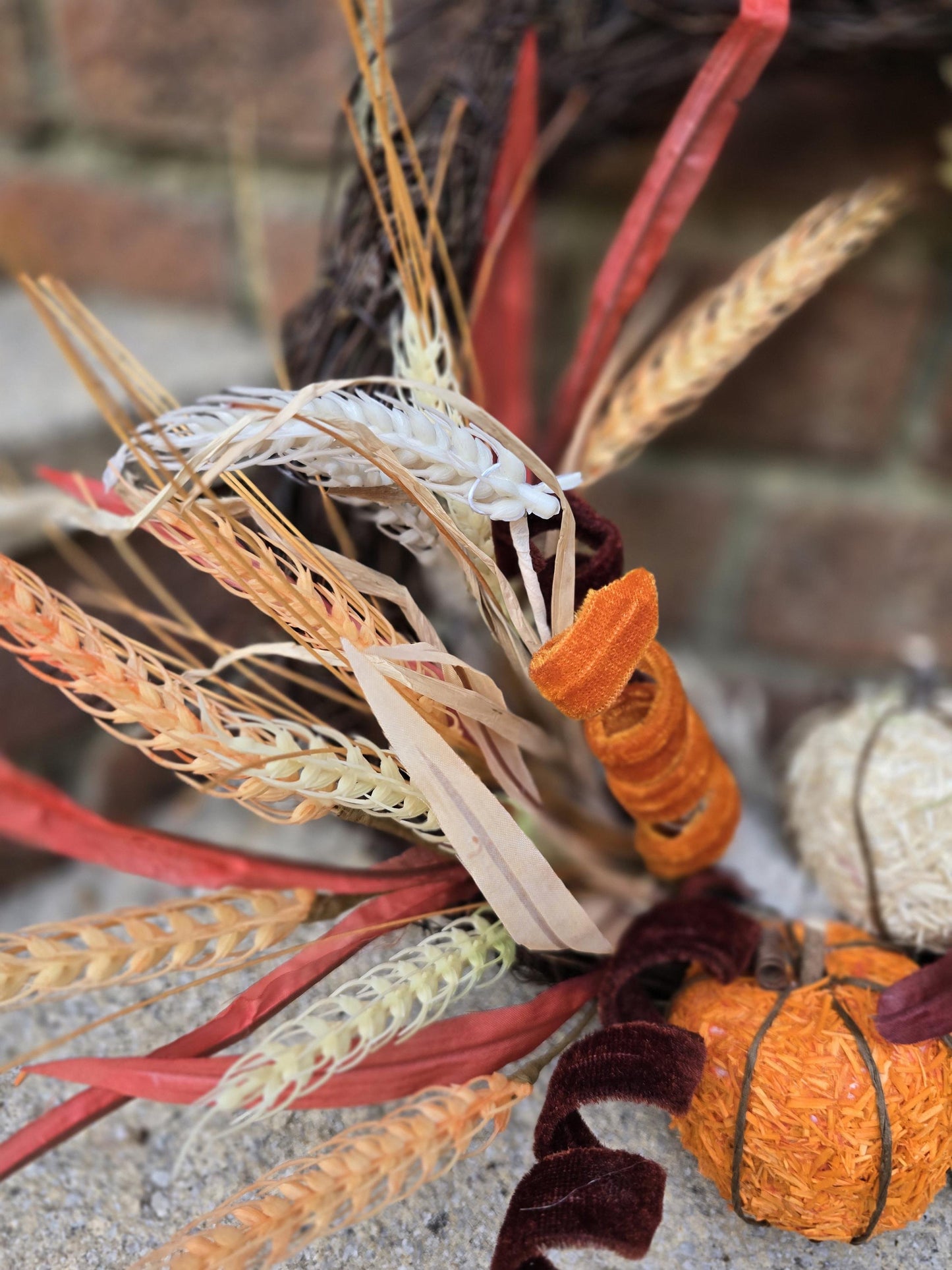 Autumn Vibes Fall Orange Harvest Front Door Wreath Rustic Wall Porch Hanger House Home Decor Decoration Thanksgiving Designer Fireplace Swag