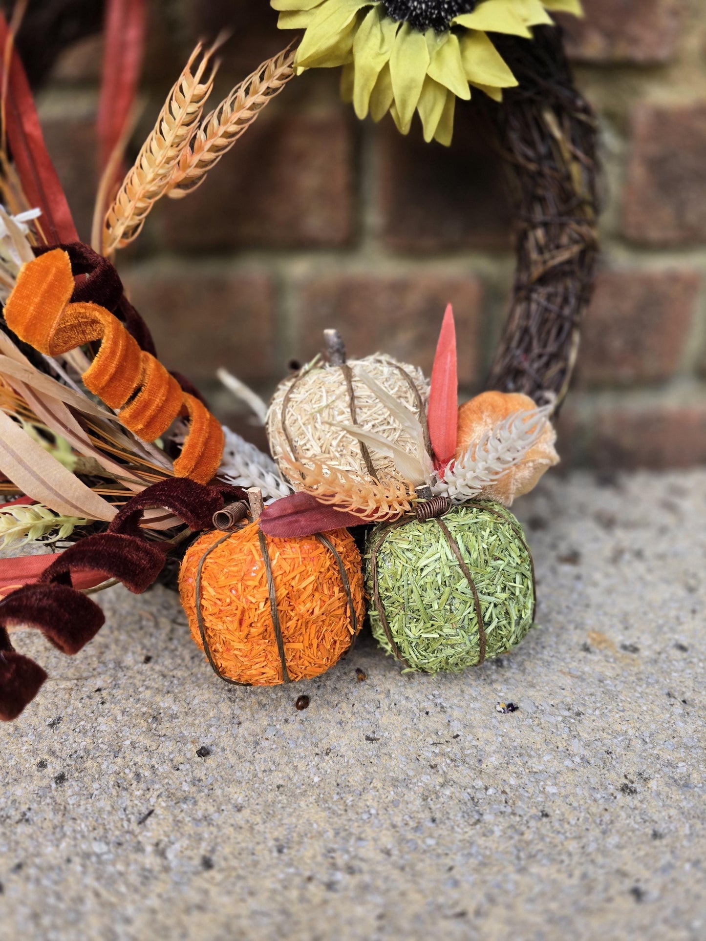 Autumn Vibes Fall Orange Harvest Front Door Wreath Rustic Wall Porch Hanger House Home Decor Decoration Thanksgiving Designer Fireplace Swag