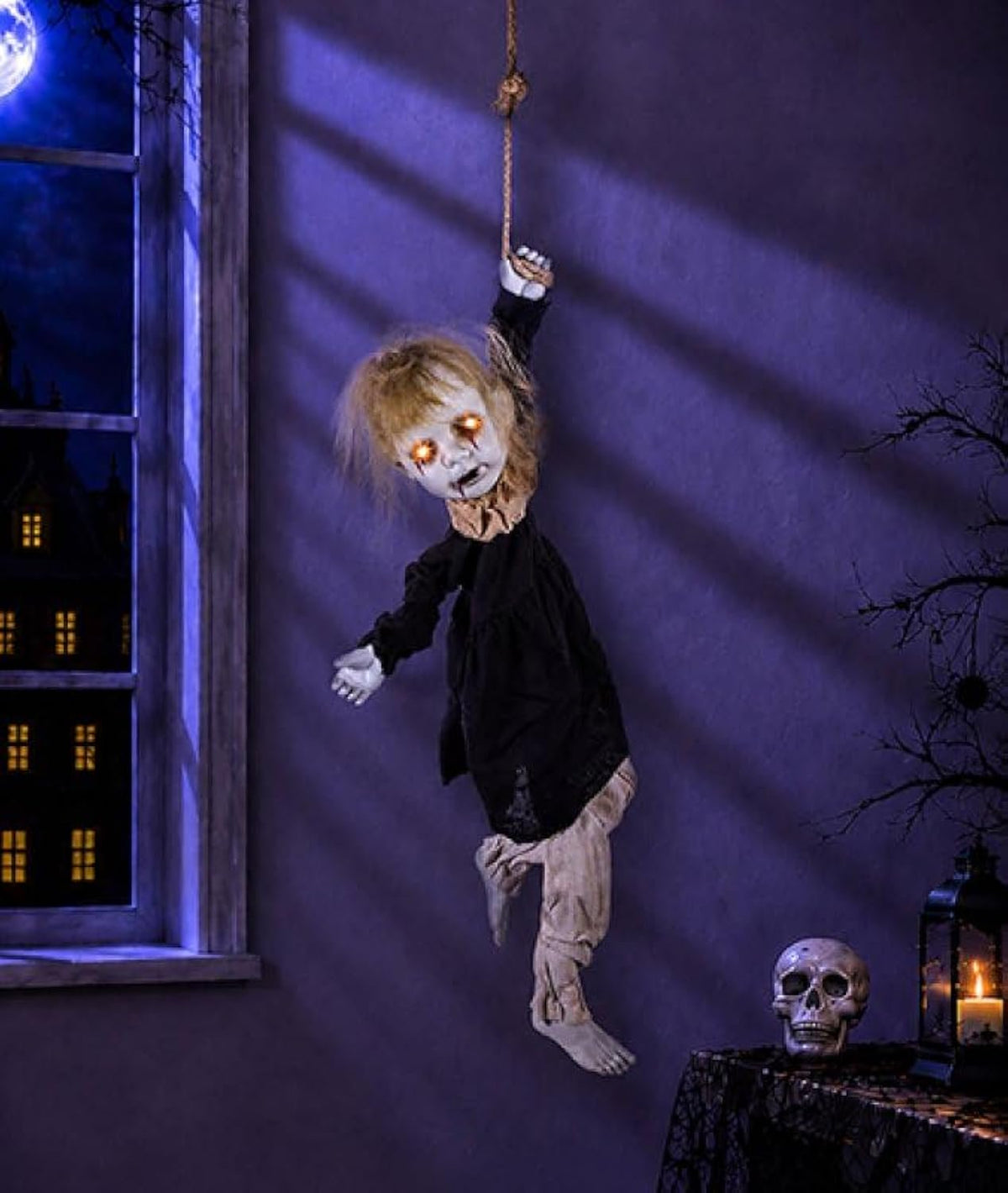 Hanging Zombie Girl Doll Ghost Halloween Lit Decoration 90cm with Sound