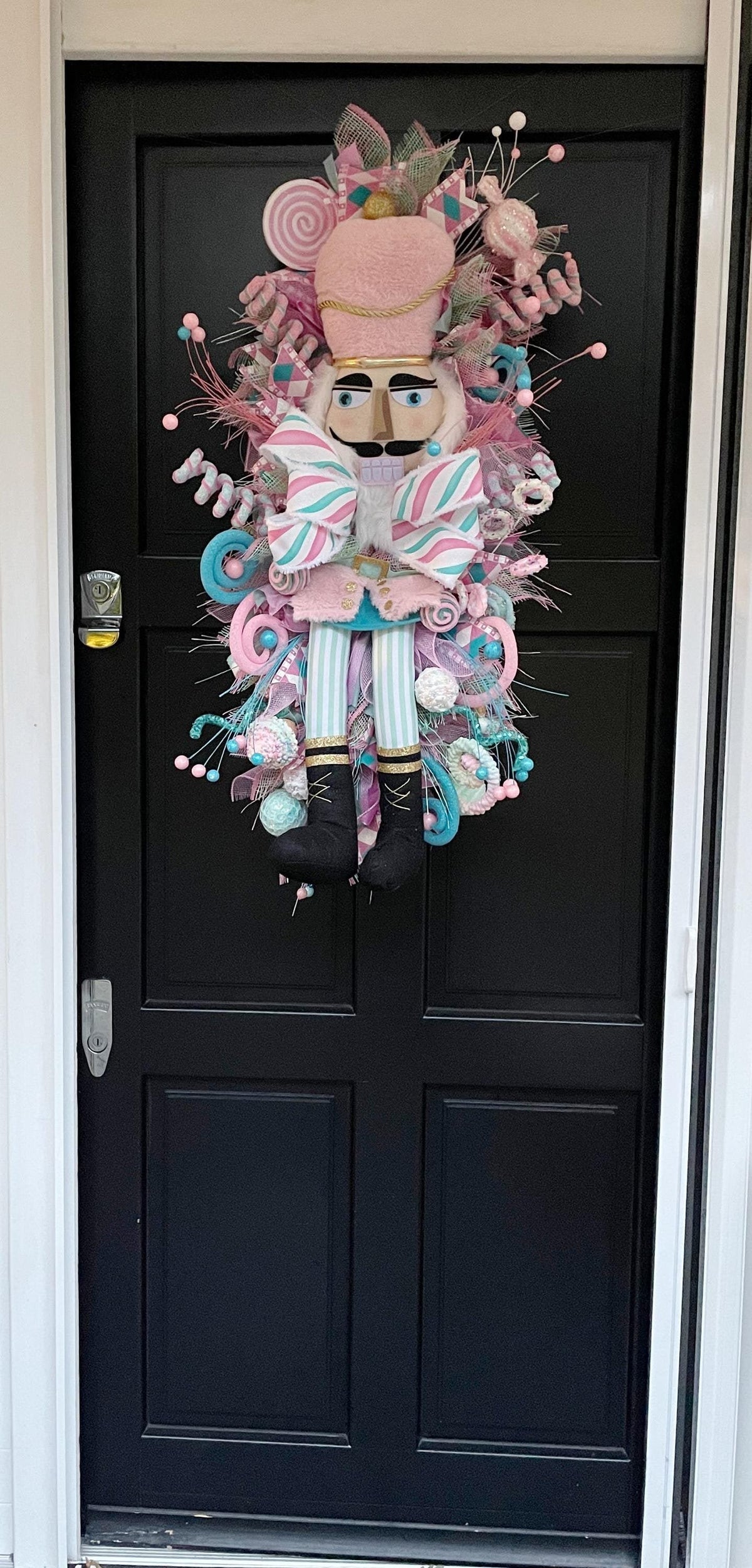 XXL Nutcracker Candy Christmas Wreath Front Door Sweets Pink Blue Xmas Swag