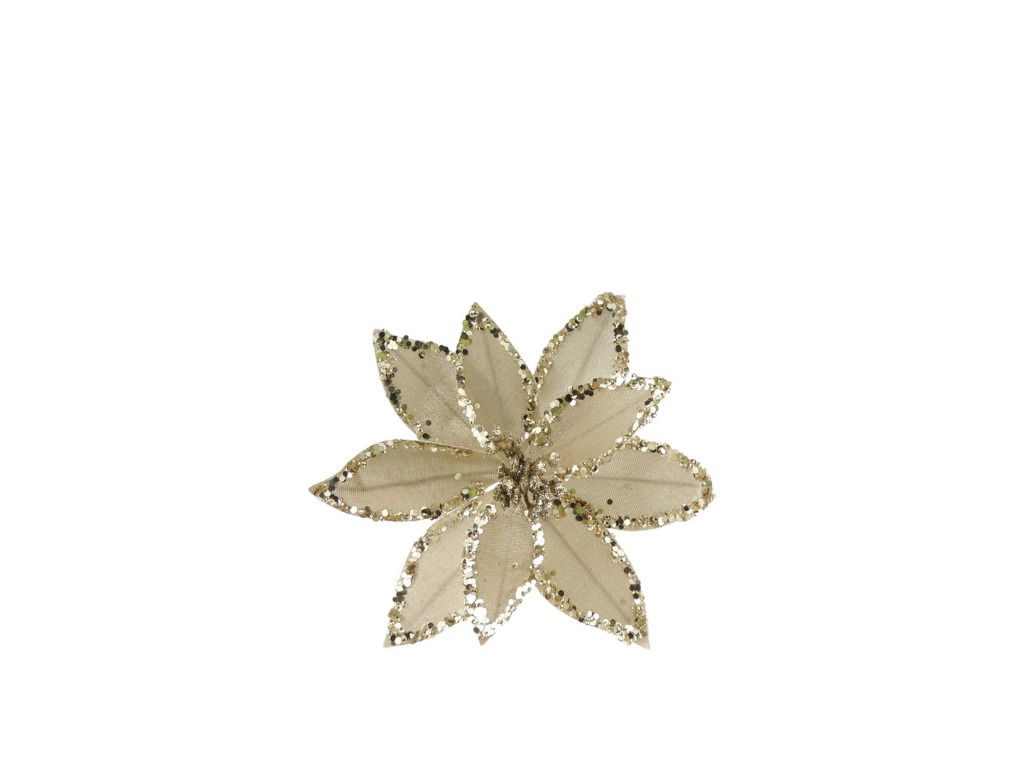 Set of 3 Nude Velvet Sequin Gold Poinsettia Flower Clip Christmas Tree Floral Pick Ornament Xmas Decor Garland Wreath Decoration