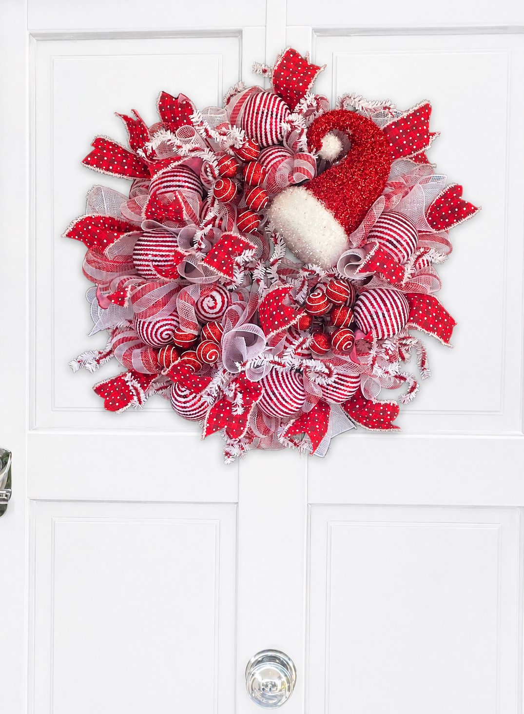 Luxury Santa Hat Christmas Wreath | Red & White Front Door Wreath | 50cm (20")