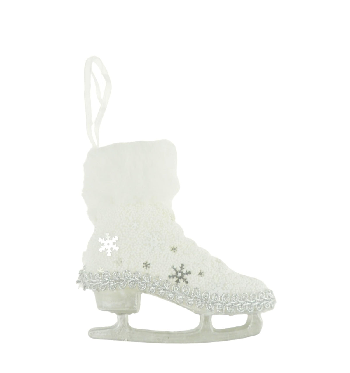 White Silver Snowflakes Fluffy Hanging Christmas Tree Decoration Ornament Traditional Holiday Decor Theme Gift Ice Skating Skate