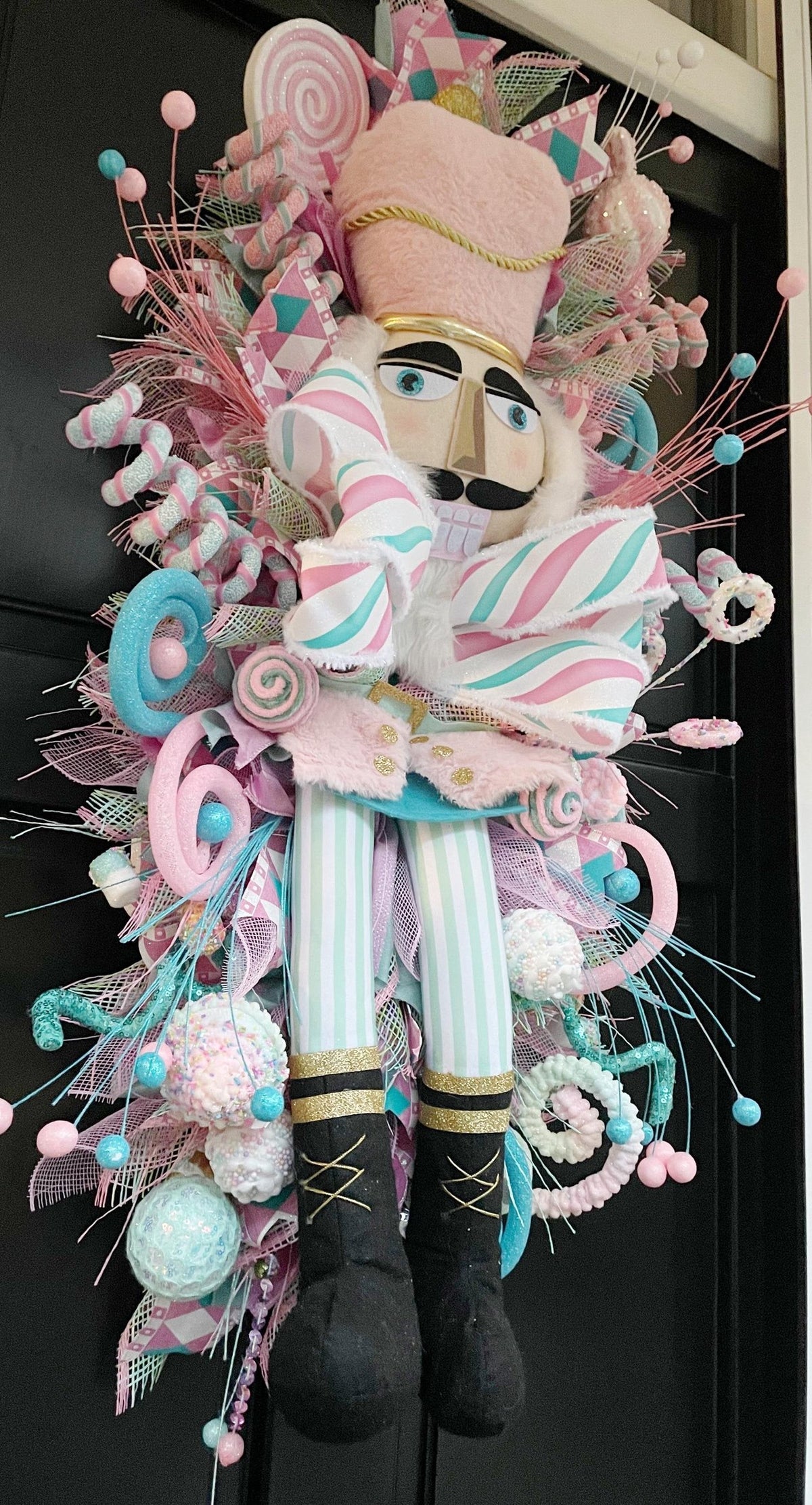 XXL Nutcracker Candy Christmas Wreath Front Door Sweets Pink Blue Xmas Swag
