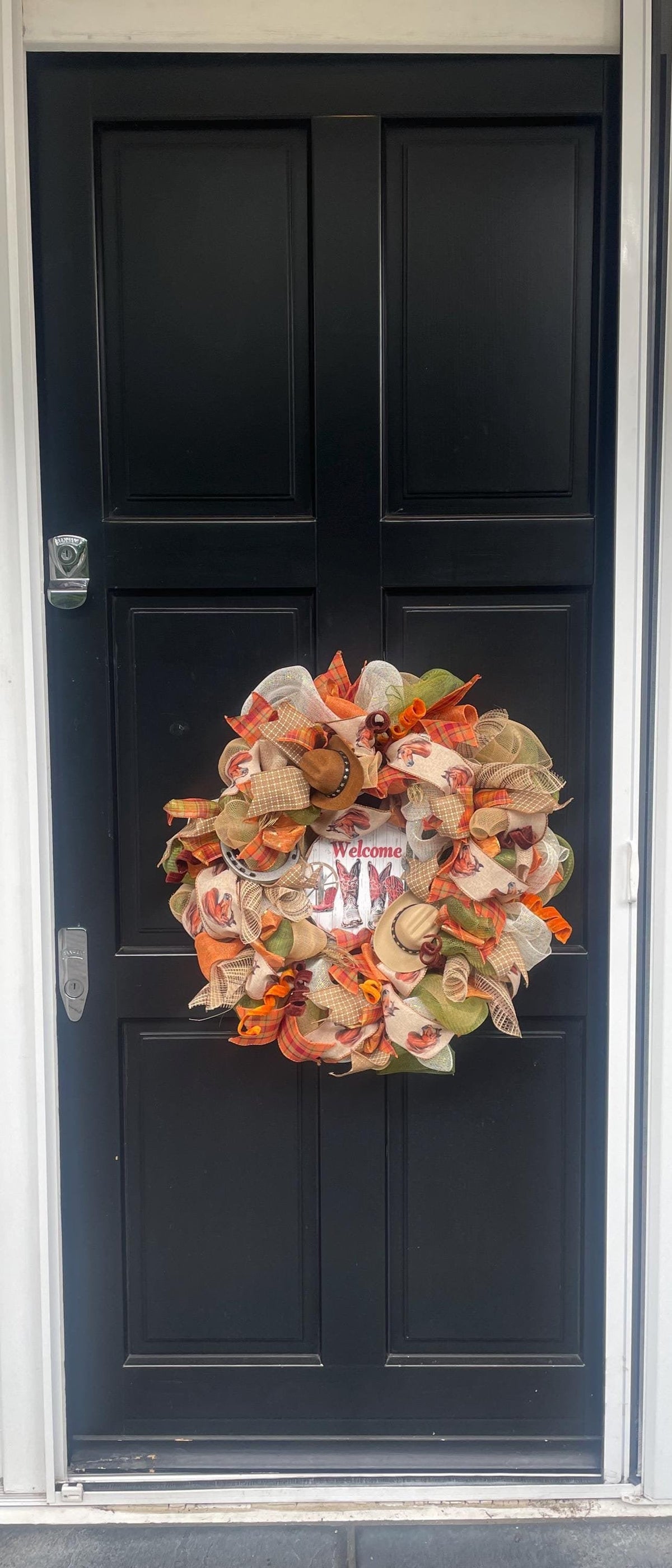 Luxury Southern Charm Welcome Wreath | Western Ranch Front Door Decor | Horse Lover Farmhouse Wreath