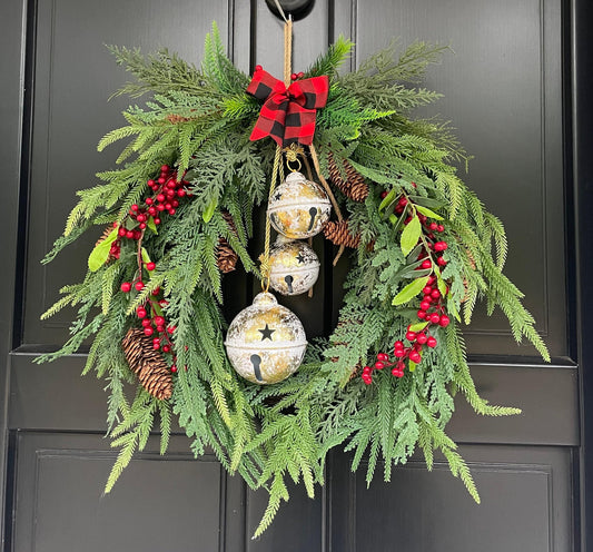 Luxury Mixed Pine Christmas Wreath Front Door Farmhouse Home Decorations Xmas Winter Mantle Decor Holiday Wreath Cottage Swag Fireplace Wall