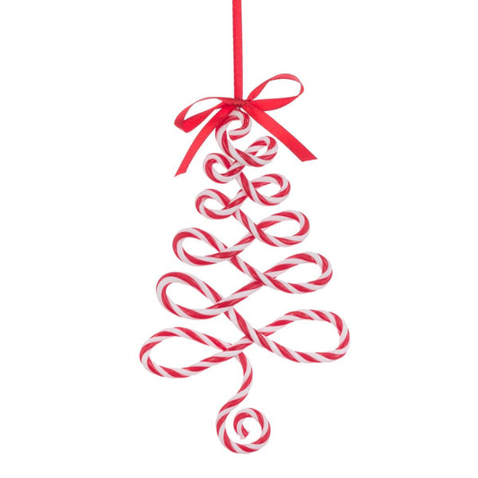 Candy Cane Christmas Tree Ornament - Red & White Spiral Striped Hanging Decoration Bauble Xmas Decor Gift Topper Peppermint Theme