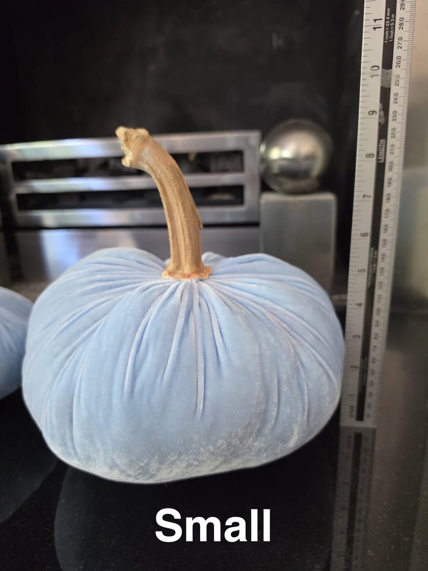 Set of 4 Silk Velvet Pumpkins – X-Small, Small, Medium & Large | 100% Wool Filled with Real Stems