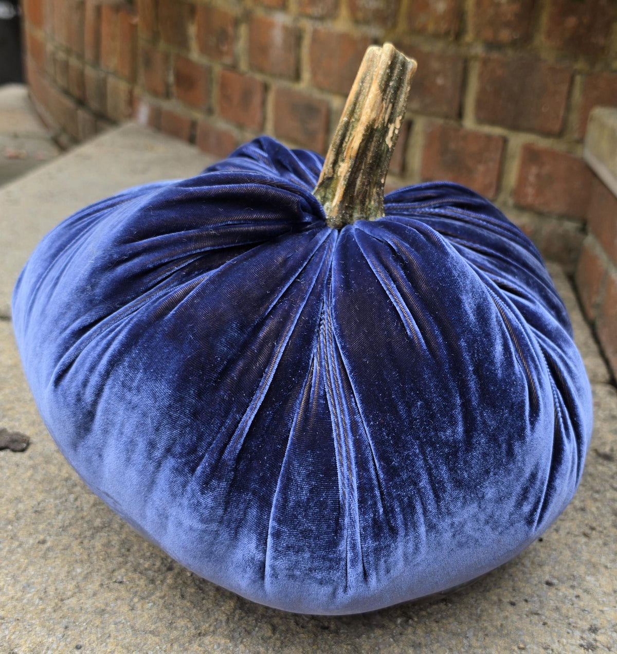 LARGE Silk Velvet Pumpkins, Natural Country Decor Wedding Arrangement Thanksgiving Table Hostess Gift Idea Autumn Fall Royal Blue Light Navy