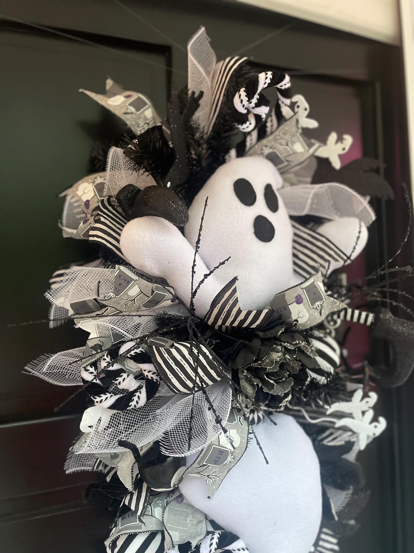 XL Ghost Fall Halloween Front Door Wreath Luxury Teardrop Rustic Wall Porch Hanger House Home Decor Decorations Spooky Ghoul Glam Boho