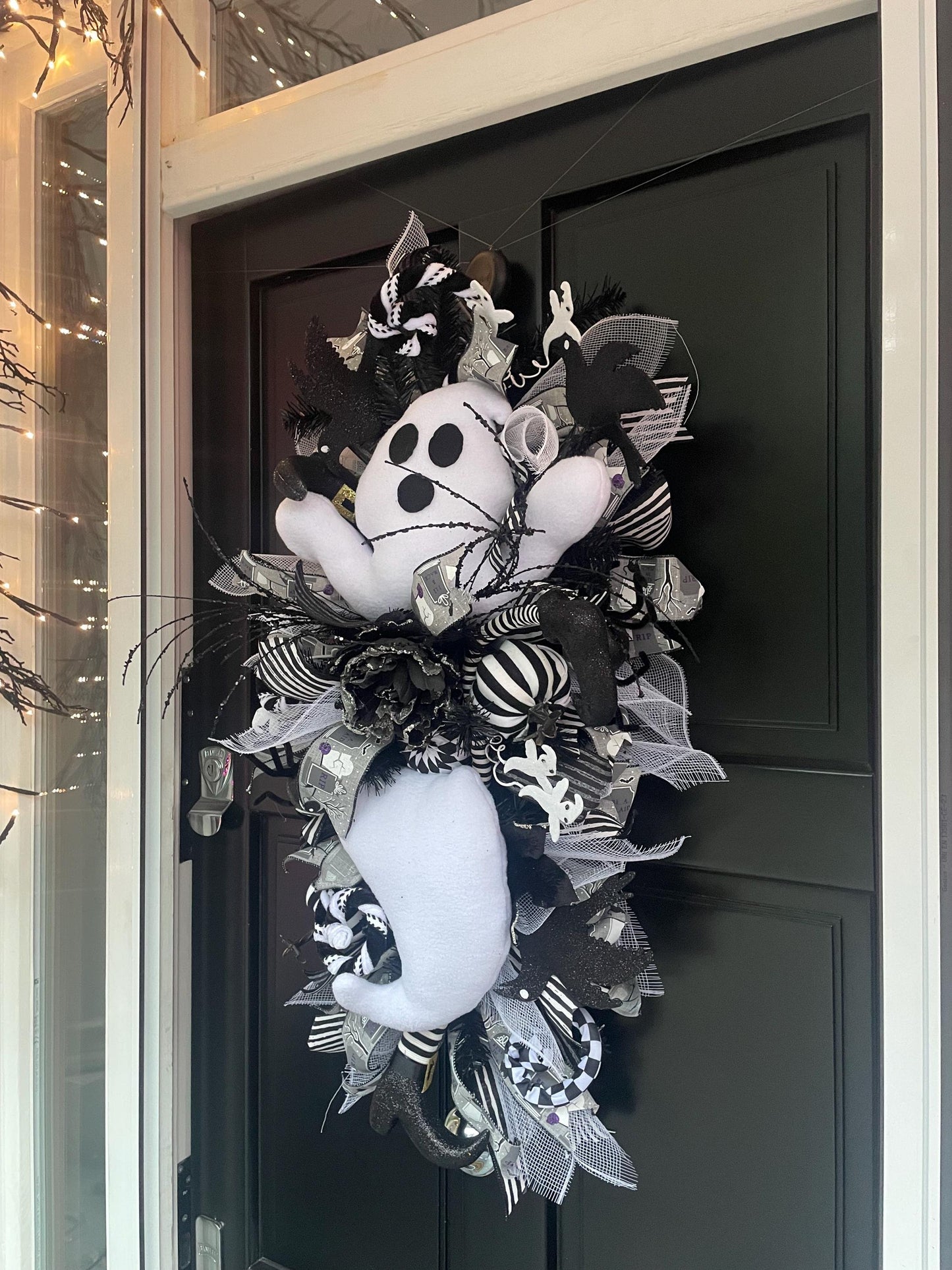 XL Ghost Fall Halloween Front Door Wreath Luxury Teardrop Rustic Wall Porch Hanger House Home Decor Decorations Spooky Ghoul Glam Boho