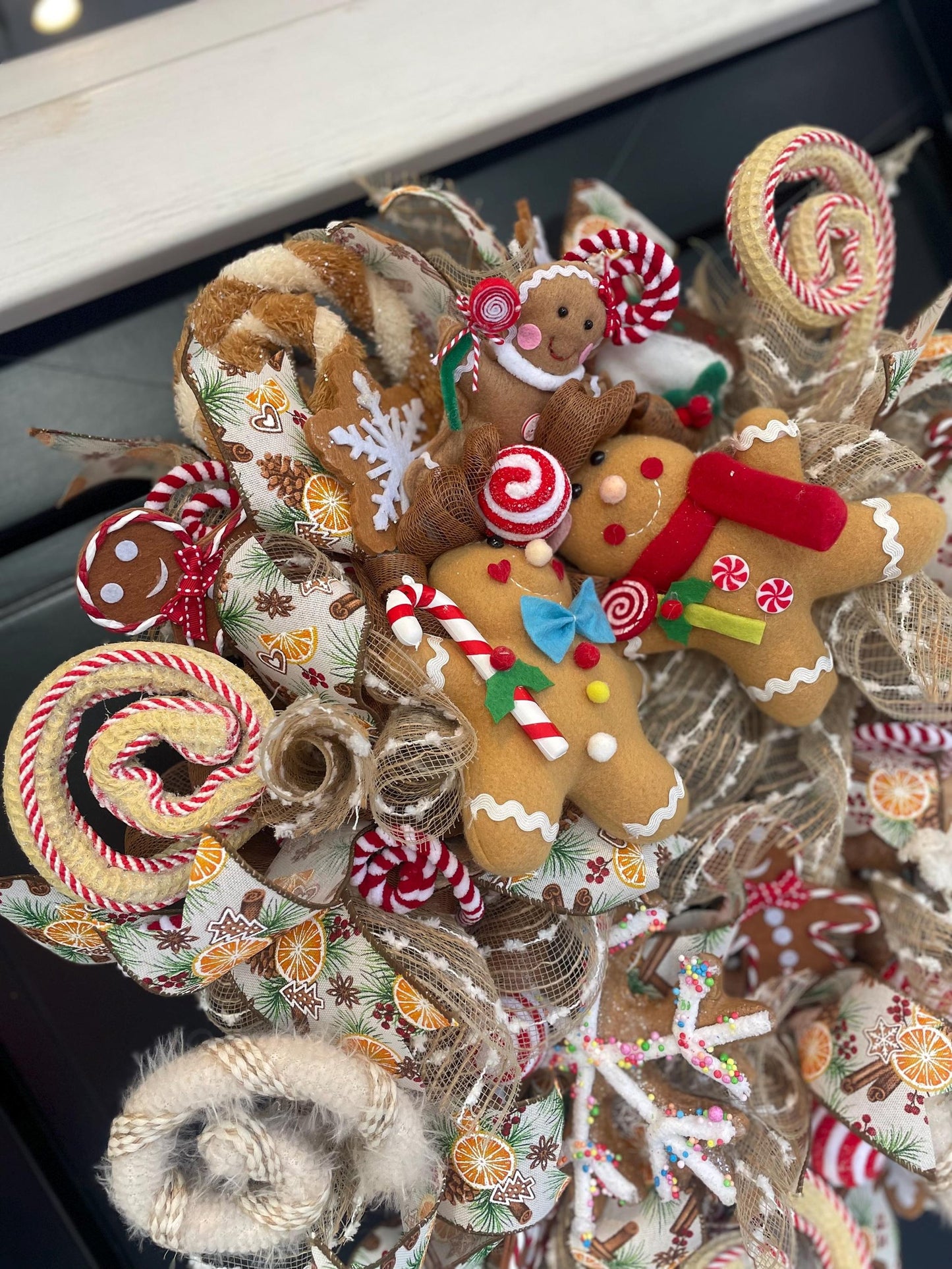 Gingerbread luxury Christmas Front Door Wreath Traditional Elegant Porch Holiday House Home Decor Decoration Winter Swag Designer Unique