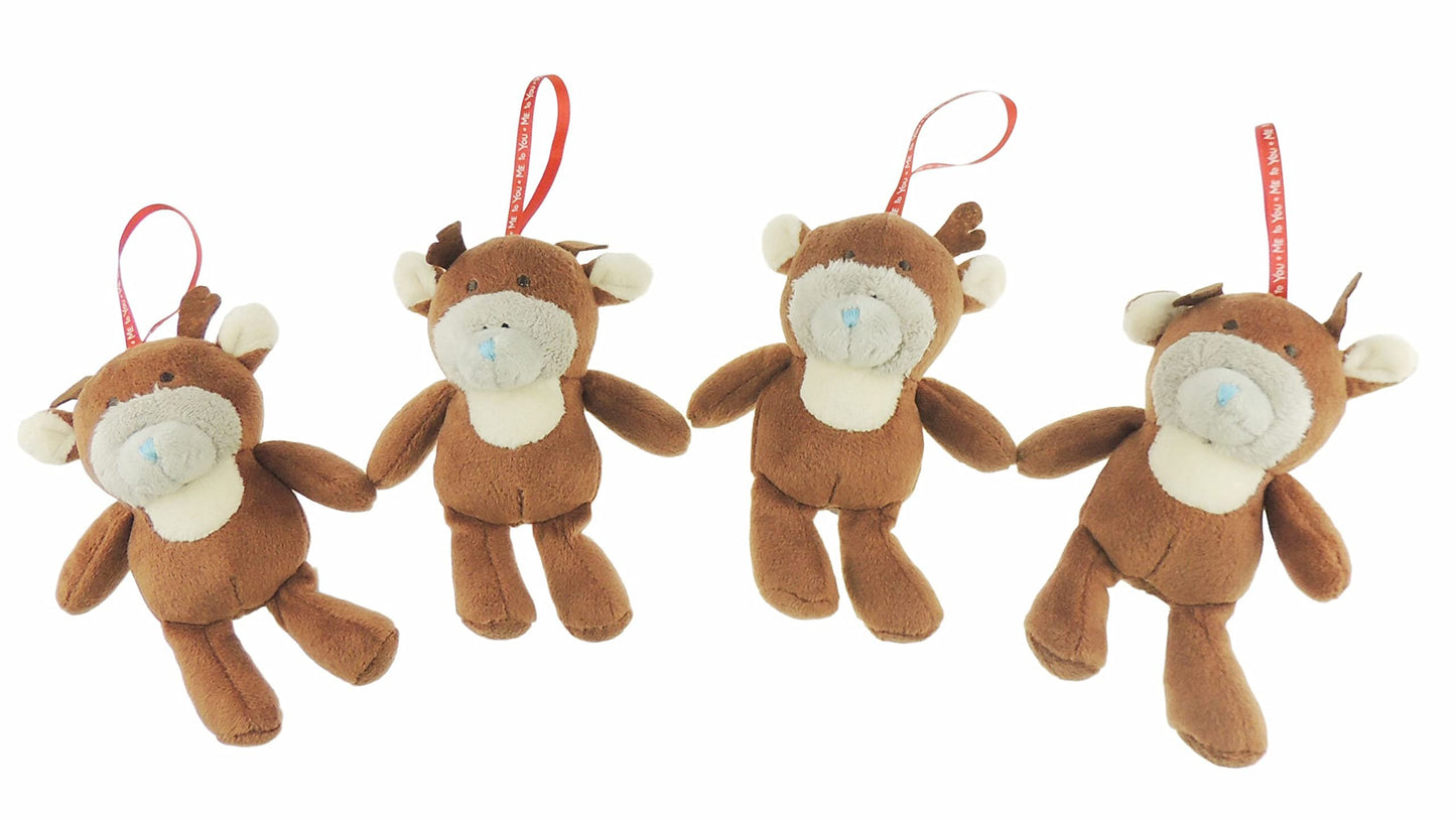 Me To You Set of 4 Festive Soft Tatty Teddy Reindeer Christmas Tree Decoration Ornament Baubles
