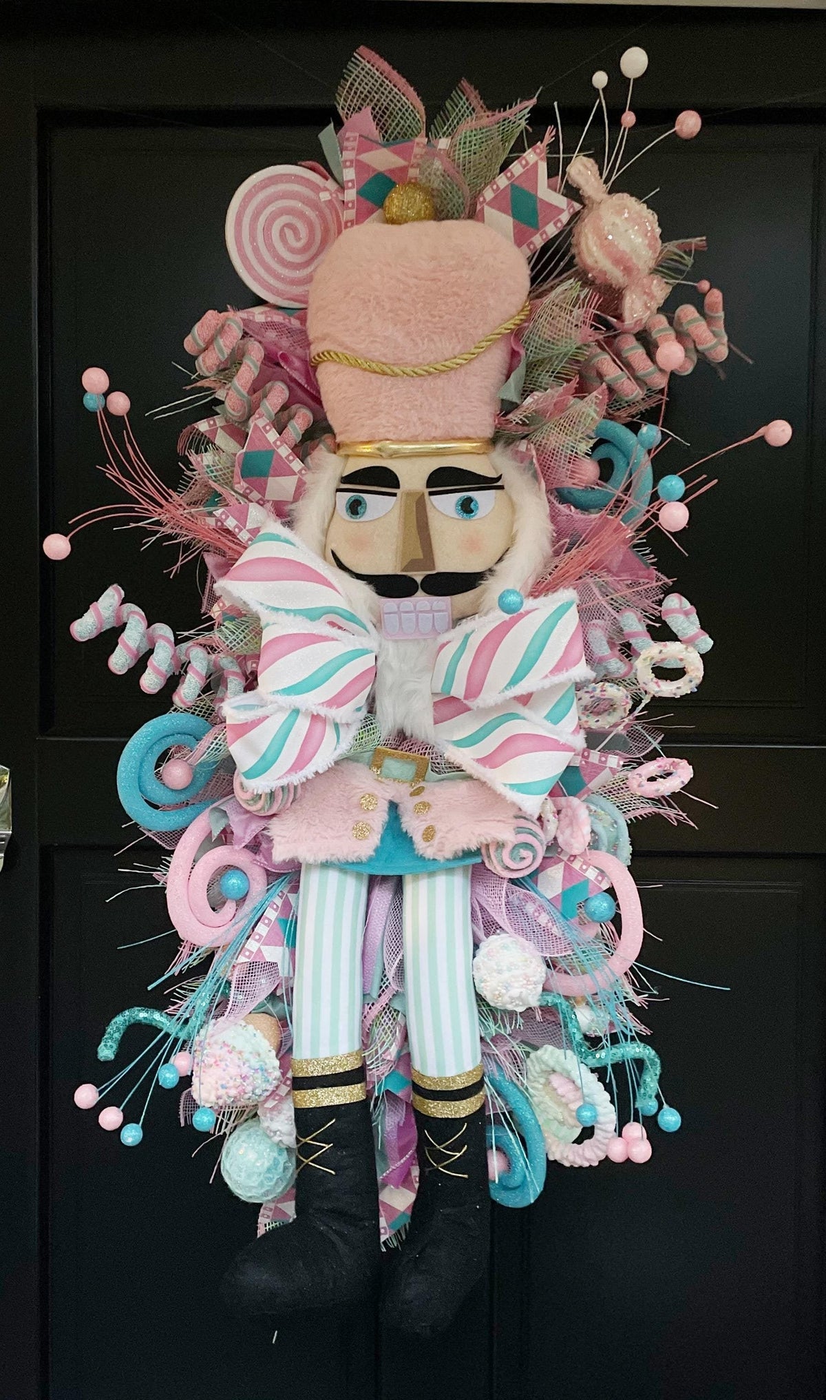 XXL Nutcracker Candy Christmas Wreath Front Door Sweets Pink Blue Xmas Swag