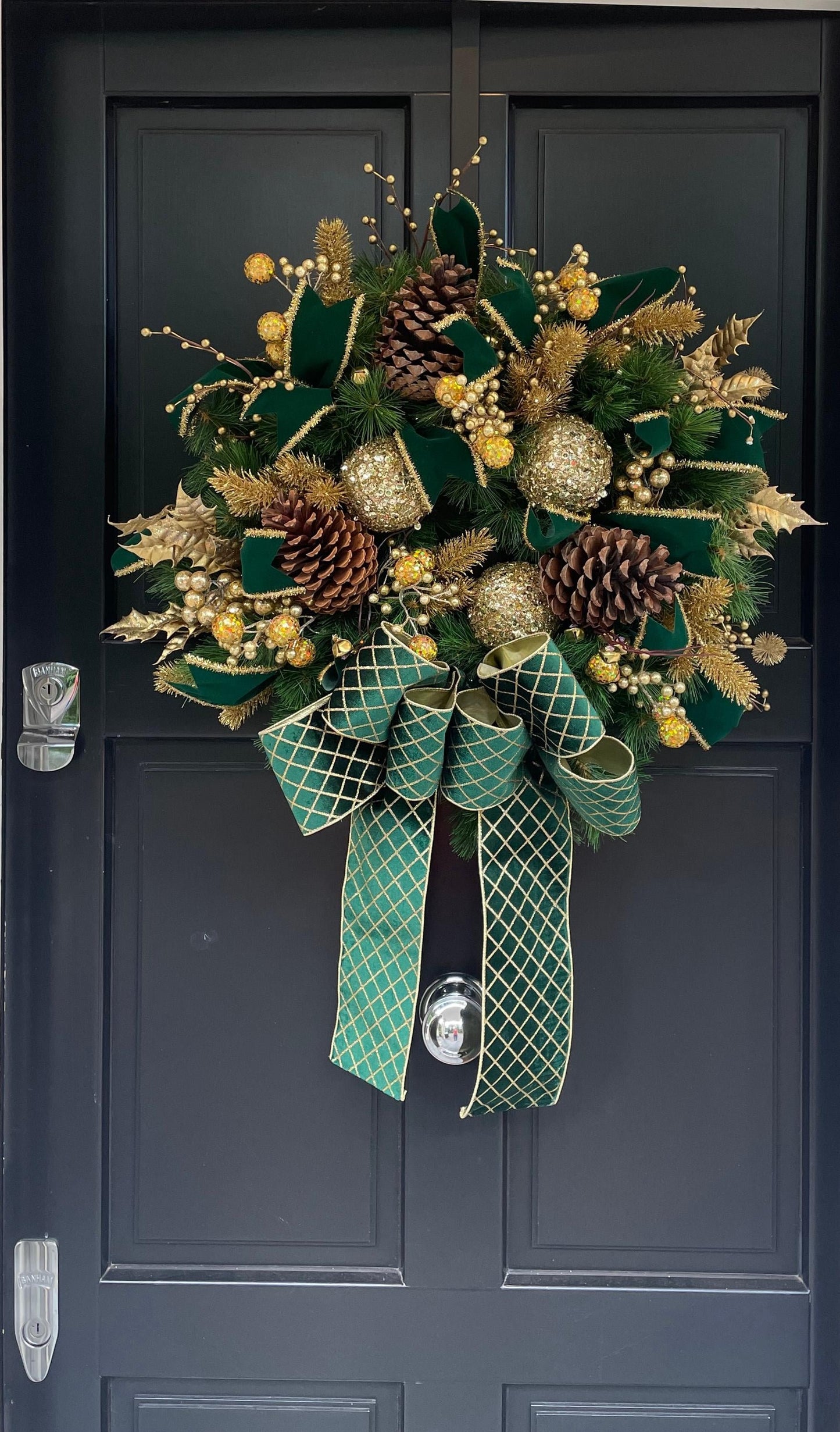 Green Gold XL Christmas Front Door Wreath Traditional Elegant Porch Holiday House Home Decor Decoration Glam Winter Swag Designer Unique
