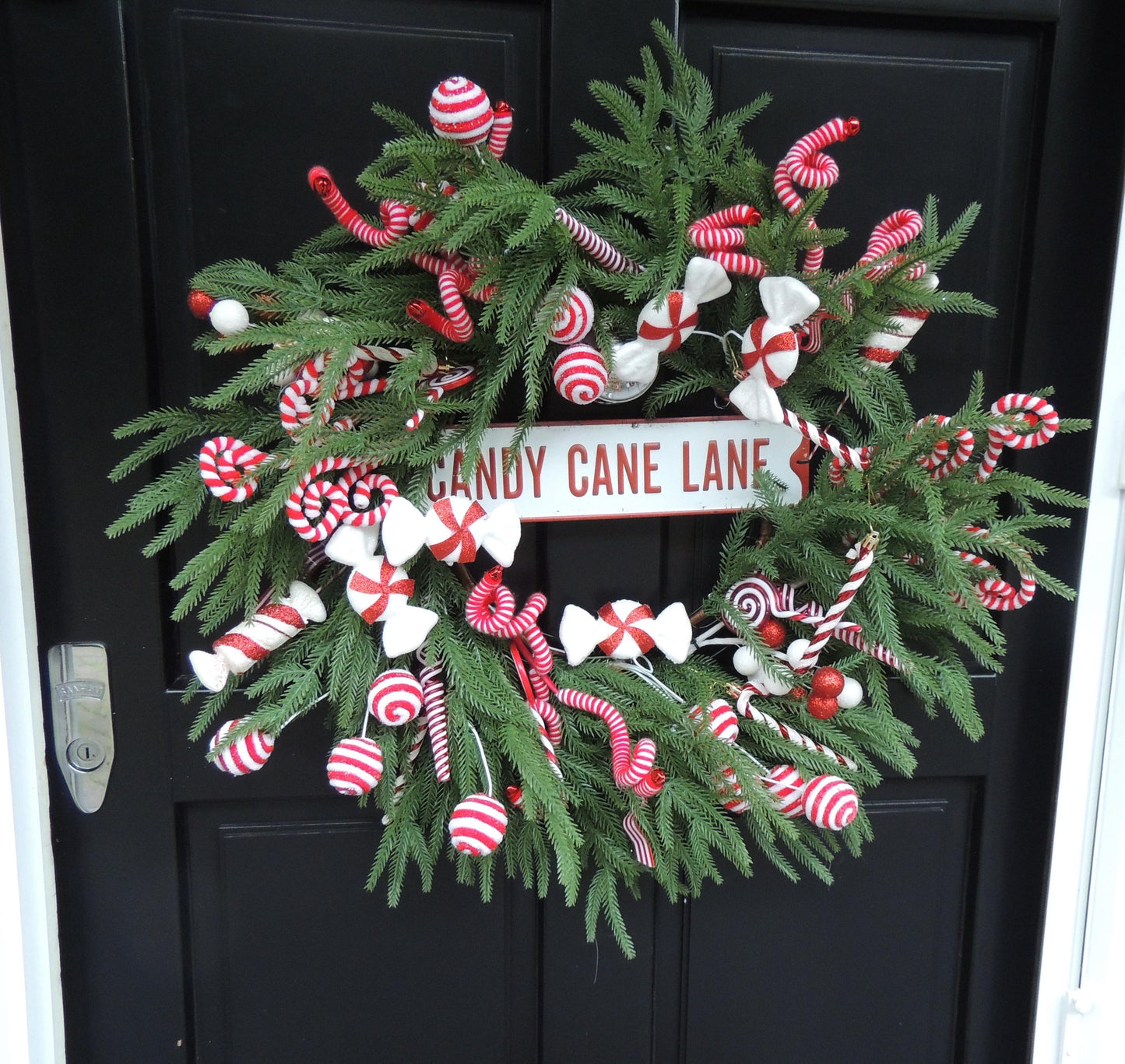 Luxury Candy Cane Red White Green Christmas Wreath Front Door Home Decorations Xmas Winter Mantle Decor Holiday Wreath Advent Swag