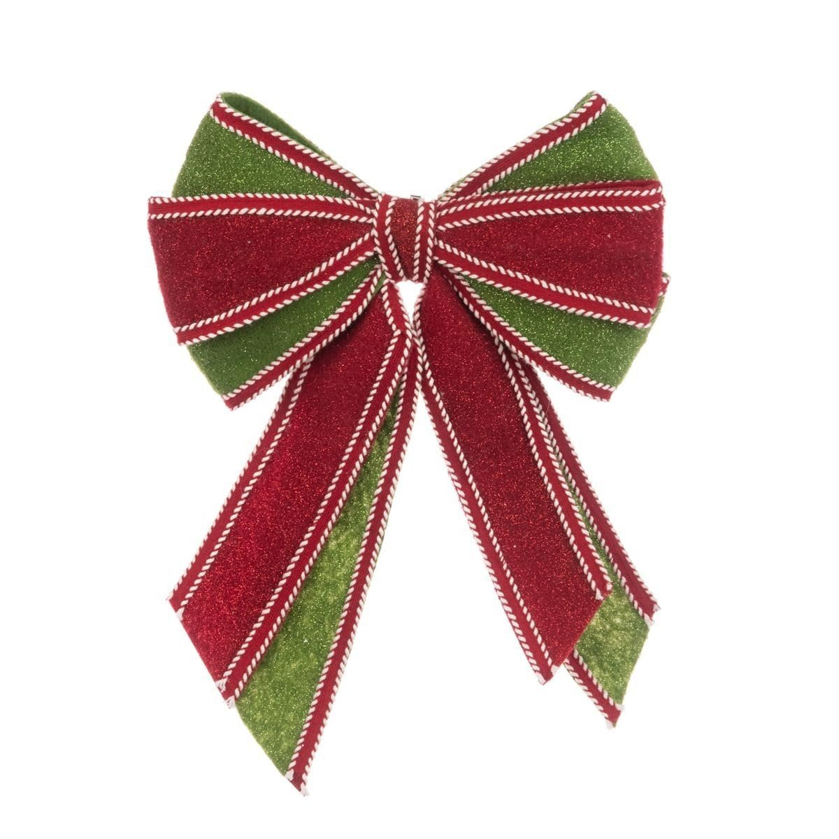 Large 40cm Red Green Glitter Hard Felt Festive Bow Hanging Christmas Bow Xmas...