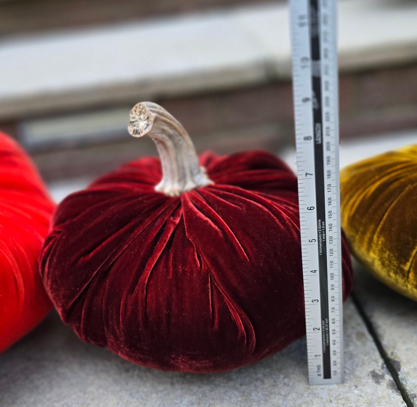 Navy Blue Luxury Silk Velvet LARGE Pumpkin Real Stem Harvest Autumn Handmade Home Decor Thanksgiving Table Decoration Centerpiece Ornament