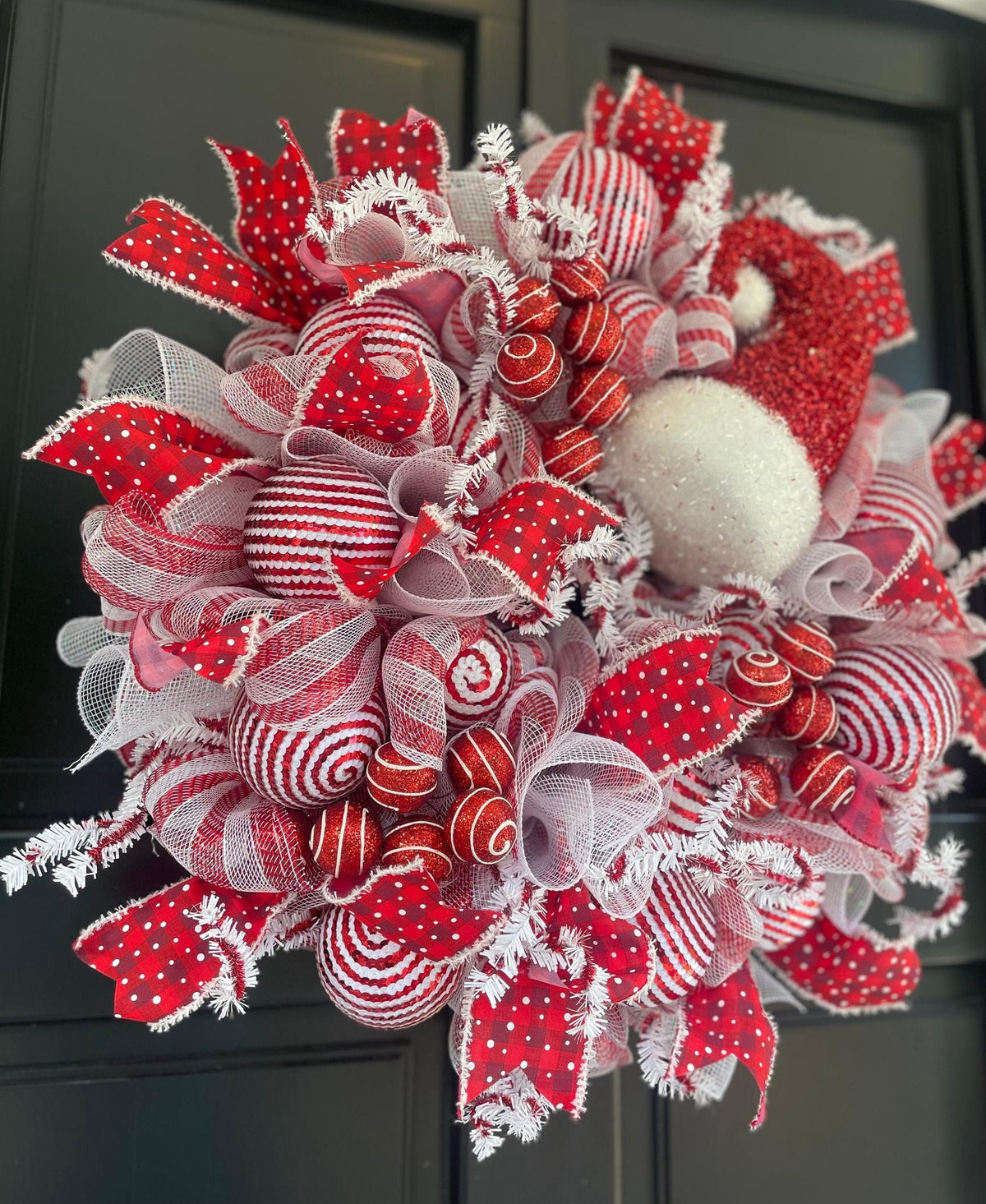 Luxury Santa Hat Christmas Wreath | Red & White Front Door Wreath | 50cm (20")