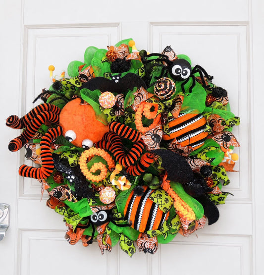 20" Halloween Wreath, Large Spider Wreath, Halloween Door Wreath, Spooky Halloween Decor, Front Door Wreath, Trick or Treat Decor