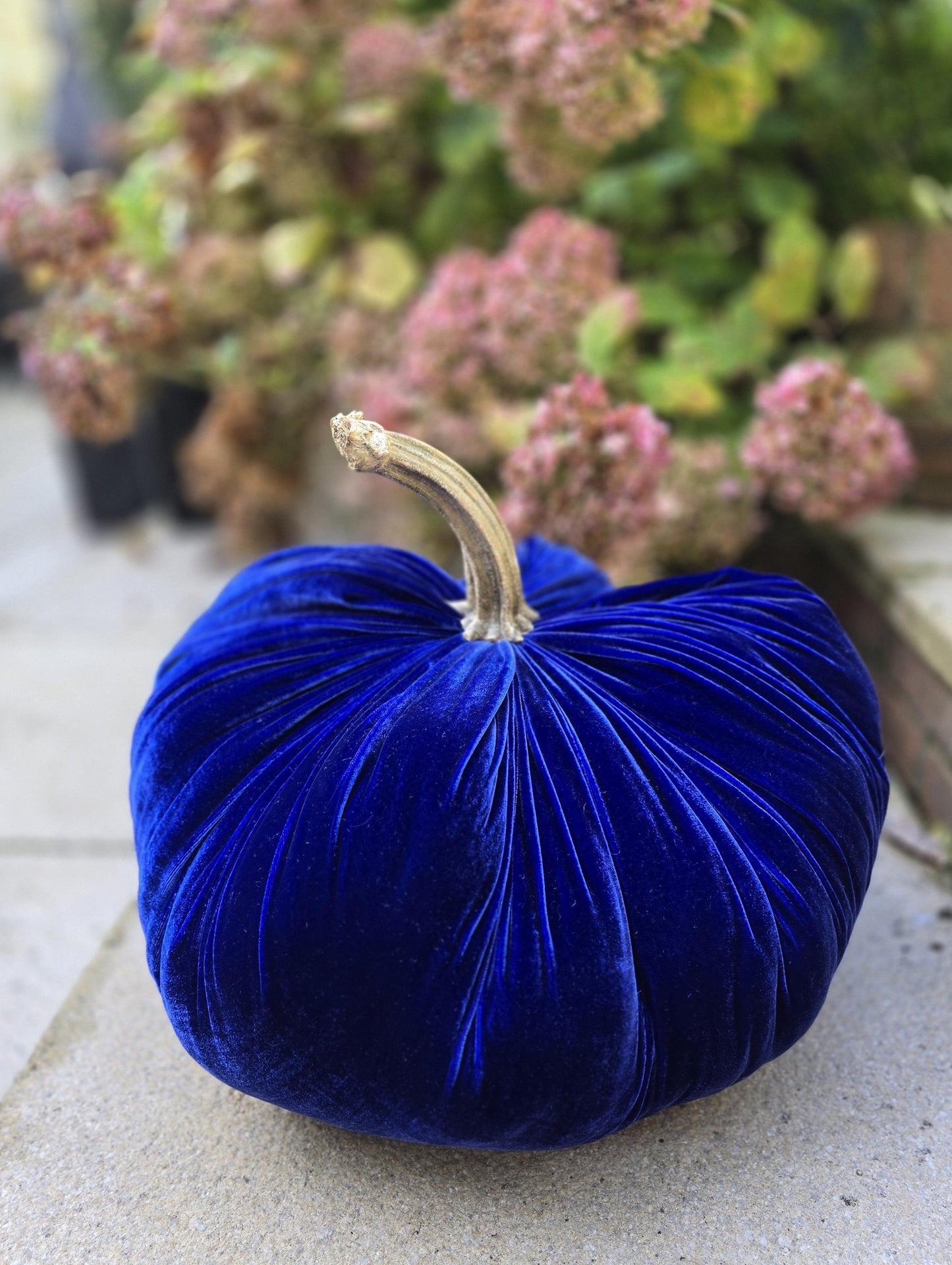 Royal Blue XXL Silk Velvet Pumpkin Gourd Ornament Thanksgiving Shelf Accent Fall Autumn Decor Plush Tablescape Mantle Centerpiece Luxury