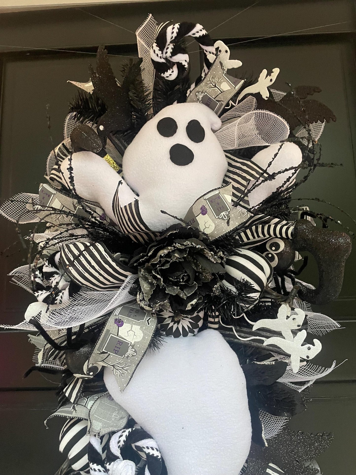 XL Ghost Fall Halloween Front Door Wreath Luxury Teardrop Rustic Wall Porch Hanger House Home Decor Decorations Spooky Ghoul Glam Boho