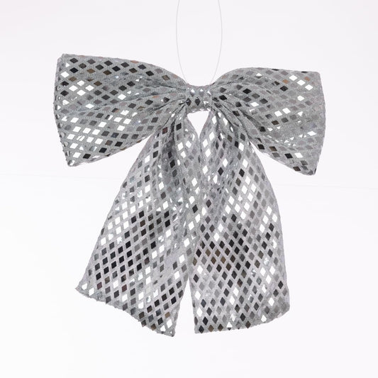 Glitter Sequin Sparkly Silver Festive Soft Bow Hanging Christmas Party Xmas Decor Decoration