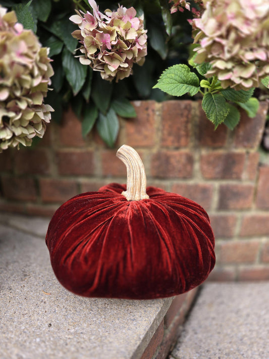 Cinnamon Luxury Silk Velvet LARGE Pumpkin Real Stem Harvest Autumn Fall Handmade Home Decor Thanksgiving Table Mantel Decoration Centerpiece