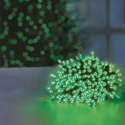 Premier Indoor Outdoor LED Halloween Lights Green 200 Supabrights 16 Metres Multi Action with Timer Halloween Decoration Scary