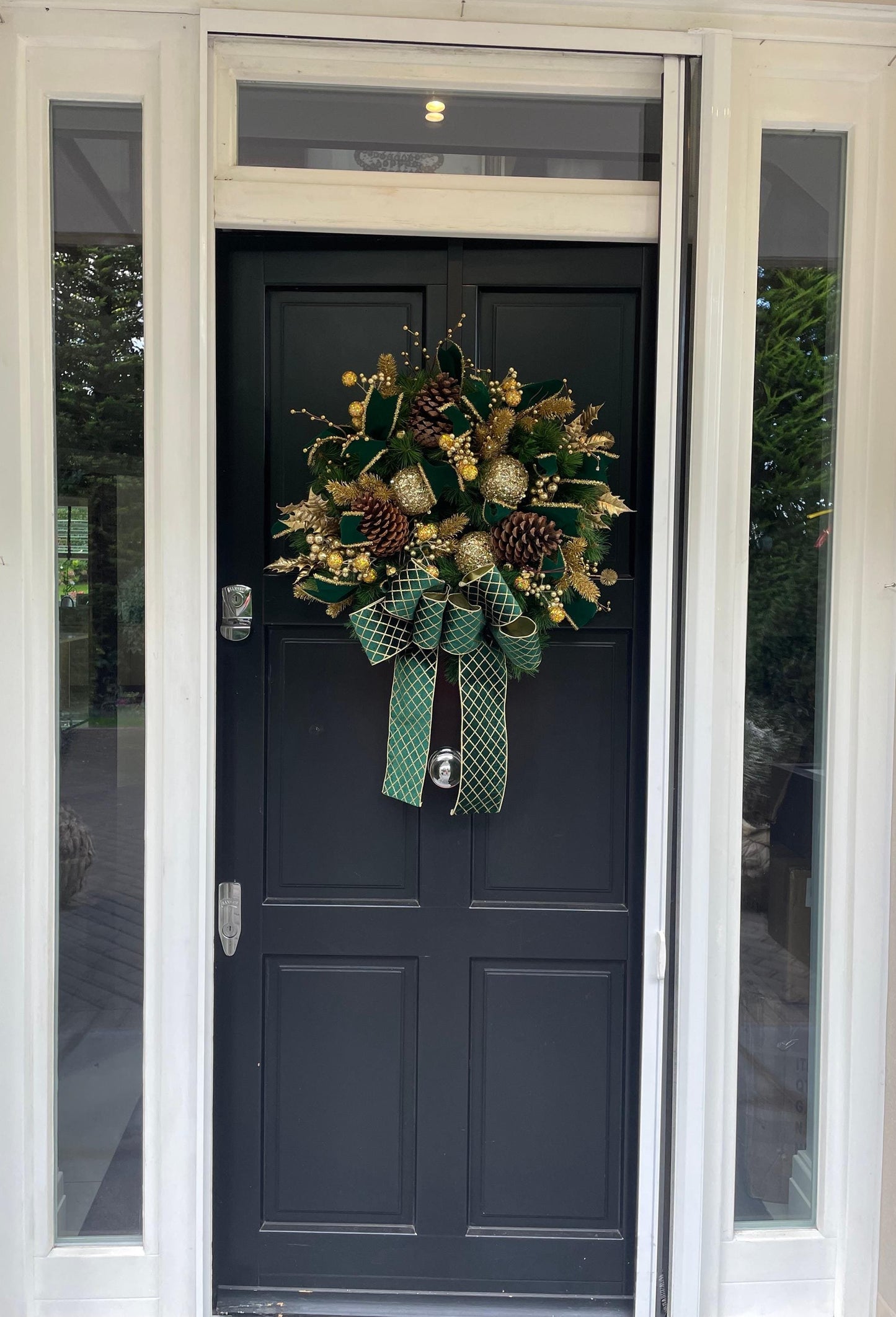 Green Gold XL Christmas Front Door Wreath Traditional Elegant Porch Holiday House Home Decor Decoration Glam Winter Swag Designer Unique