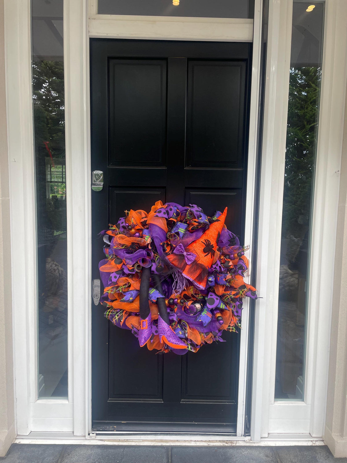 Large Witch Halloween Wreath | Purple & Orange Front Door Decor | 70cm (27.5")