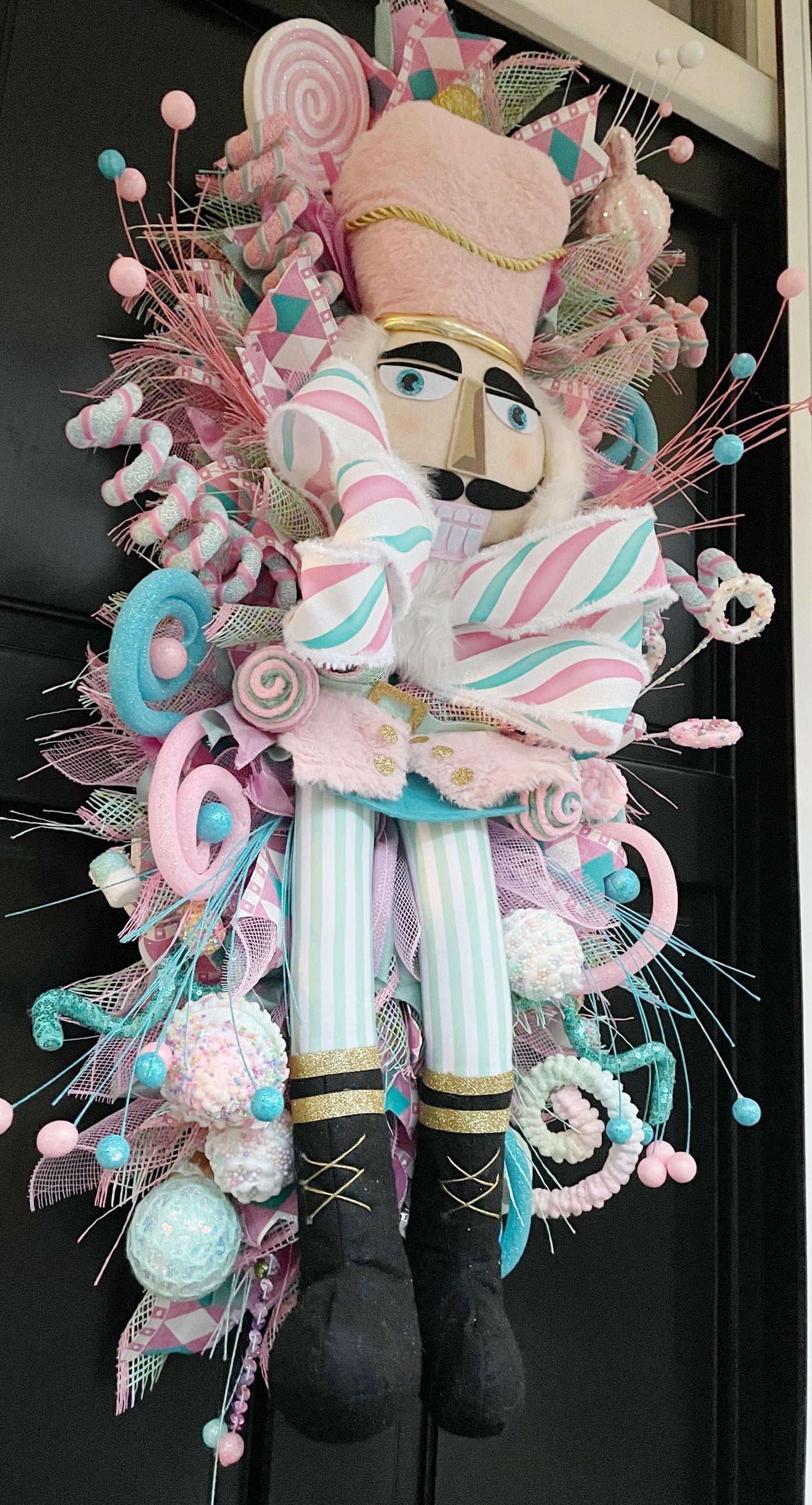 XXL Nutcracker Candy Christmas Wreath Front Door Sweets Pink Blue Xmas Swag