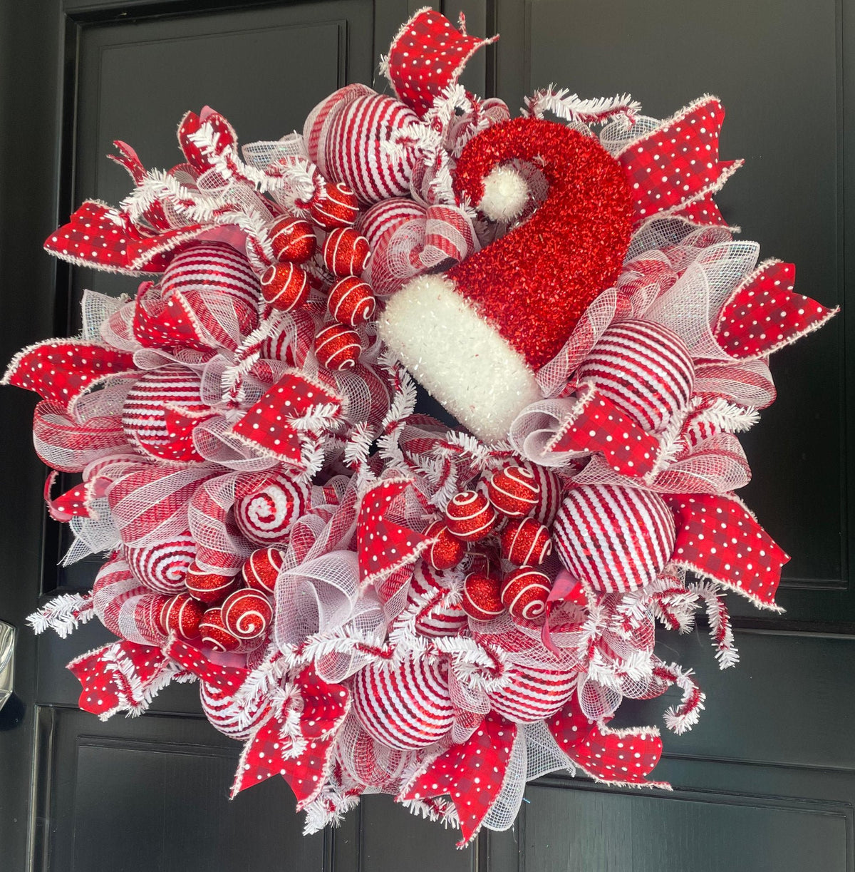 Luxury Santa Hat Christmas Wreath | Red & White Front Door Wreath | 50cm (20")