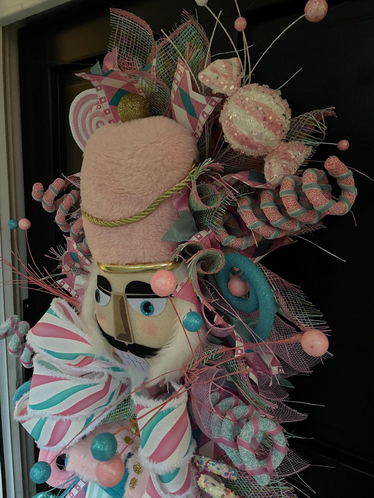 XXL Nutcracker Candy Christmas Wreath Front Door Sweets Pink Blue Xmas Swag