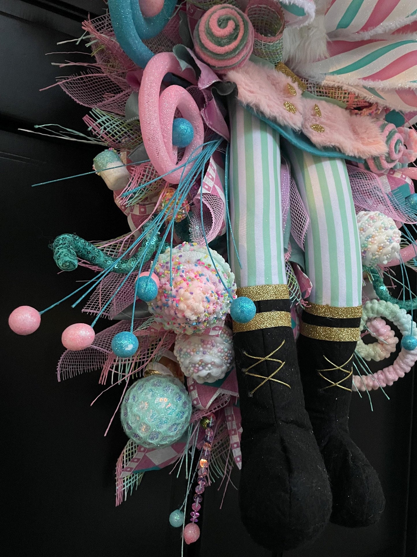XXL Nutcracker Candy Christmas Wreath Front Door Sweets Pink Blue Xmas Swag