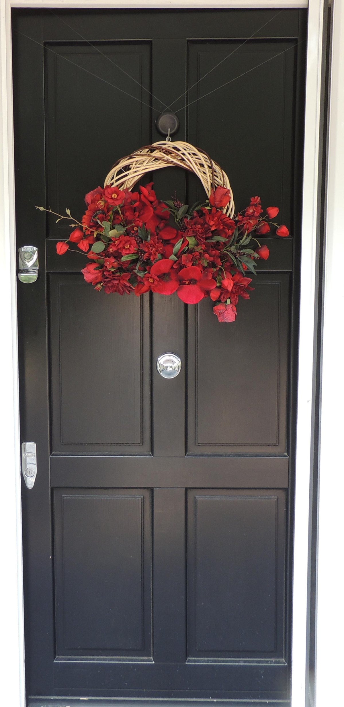 Red Floral Autumn Wreath, Front Door Wreath, Red Fall Wreath, Red Flower Wreath, Everyday Door Decor, Summer Wreath, Spring Wreath Gift