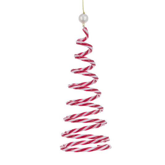 Candy Cane Christmas Tree Ornament - Red & White Spiral Striped Hanging Decoration Bauble Xmas Decor Gift Topper Peppermint Theme