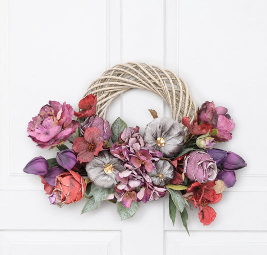 Large Mauve Fall Wreath, Autumn Pumpkin Door Decor, Thanksgiving Peony Floral, Front Porch Harvest Wreath, Farmhouse Entryway Decoration