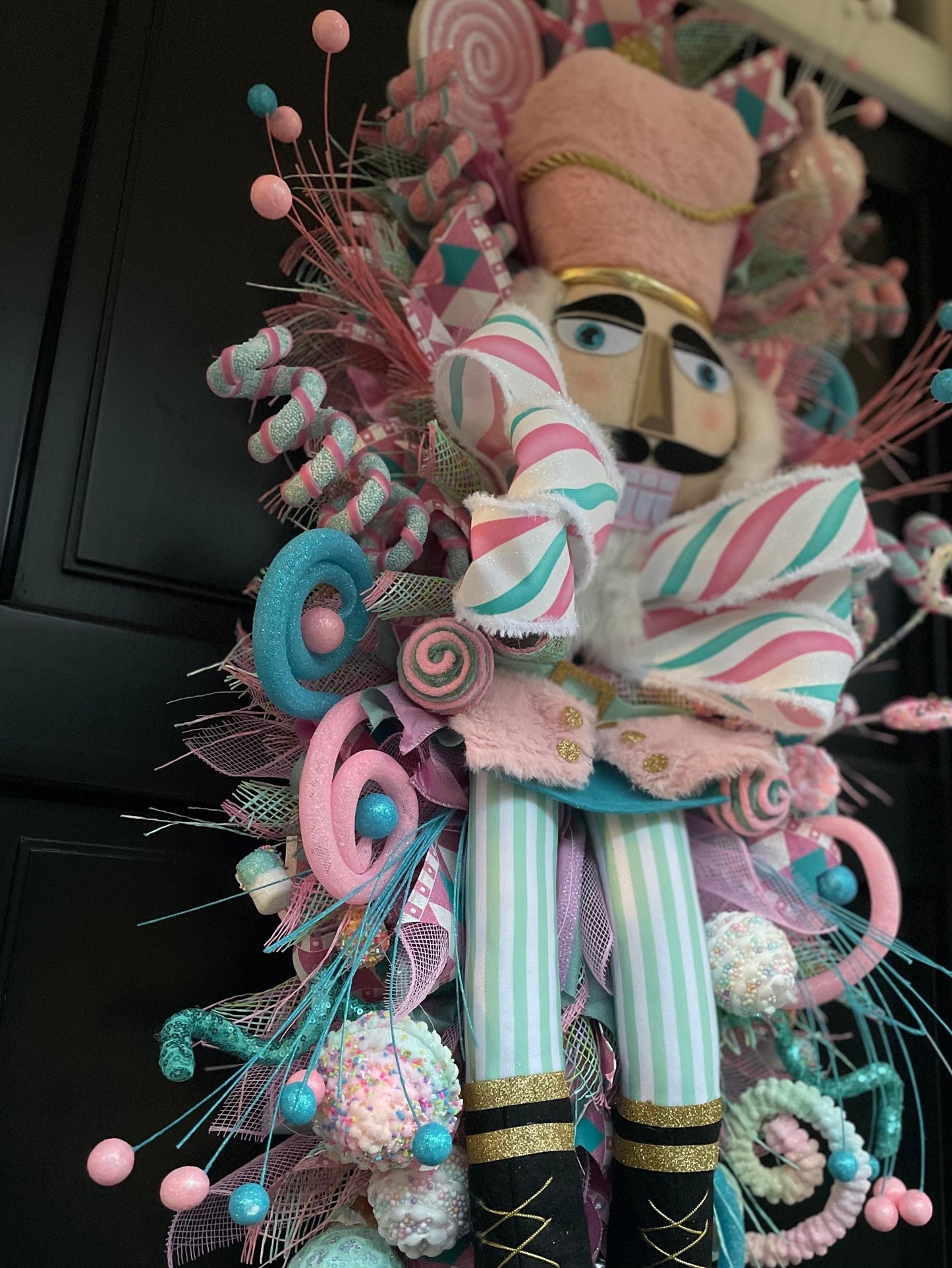XXL Nutcracker Candy Christmas Wreath Front Door Sweets Pink Blue Xmas Swag