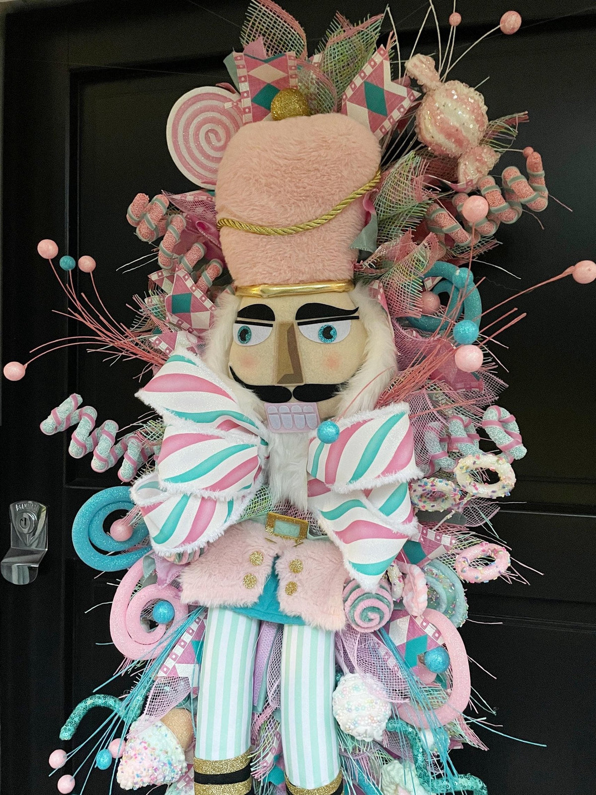XXL Nutcracker Candy Christmas Wreath Front Door Sweets Pink Blue Xmas Swag