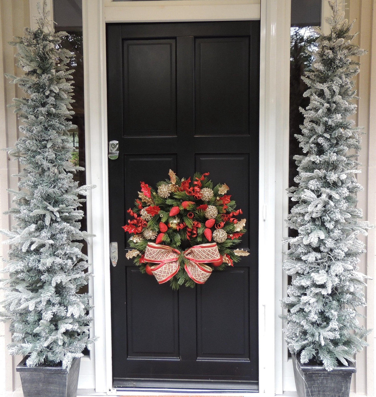 Luxury Designer Christmas Wreath | Elegant Red & Gold Front Door Wreath | 60cm (24")