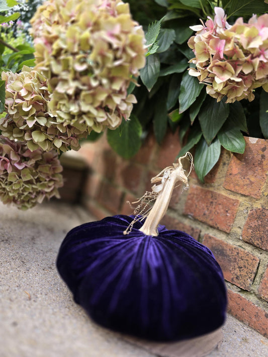 Royal Purple Silk Velvet X-LARGE Pumpkin Rustic Farmhouse Wedding Thanksgiving Boho Gift Idea Home Shelf Modern Handmade Decor Decoration