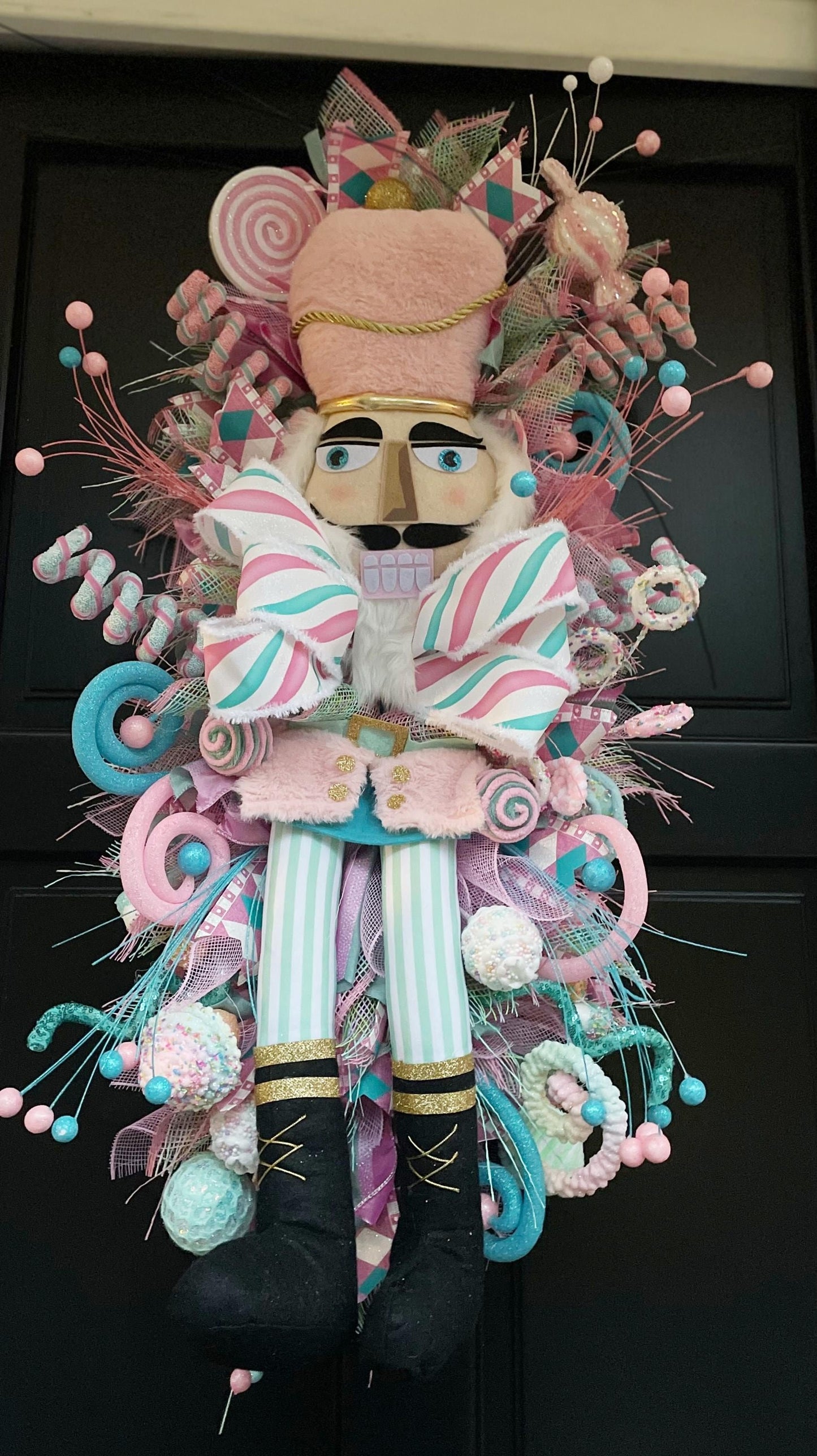 XXL Nutcracker Candy Christmas Wreath Front Door Sweets Pink Blue Xmas Swag