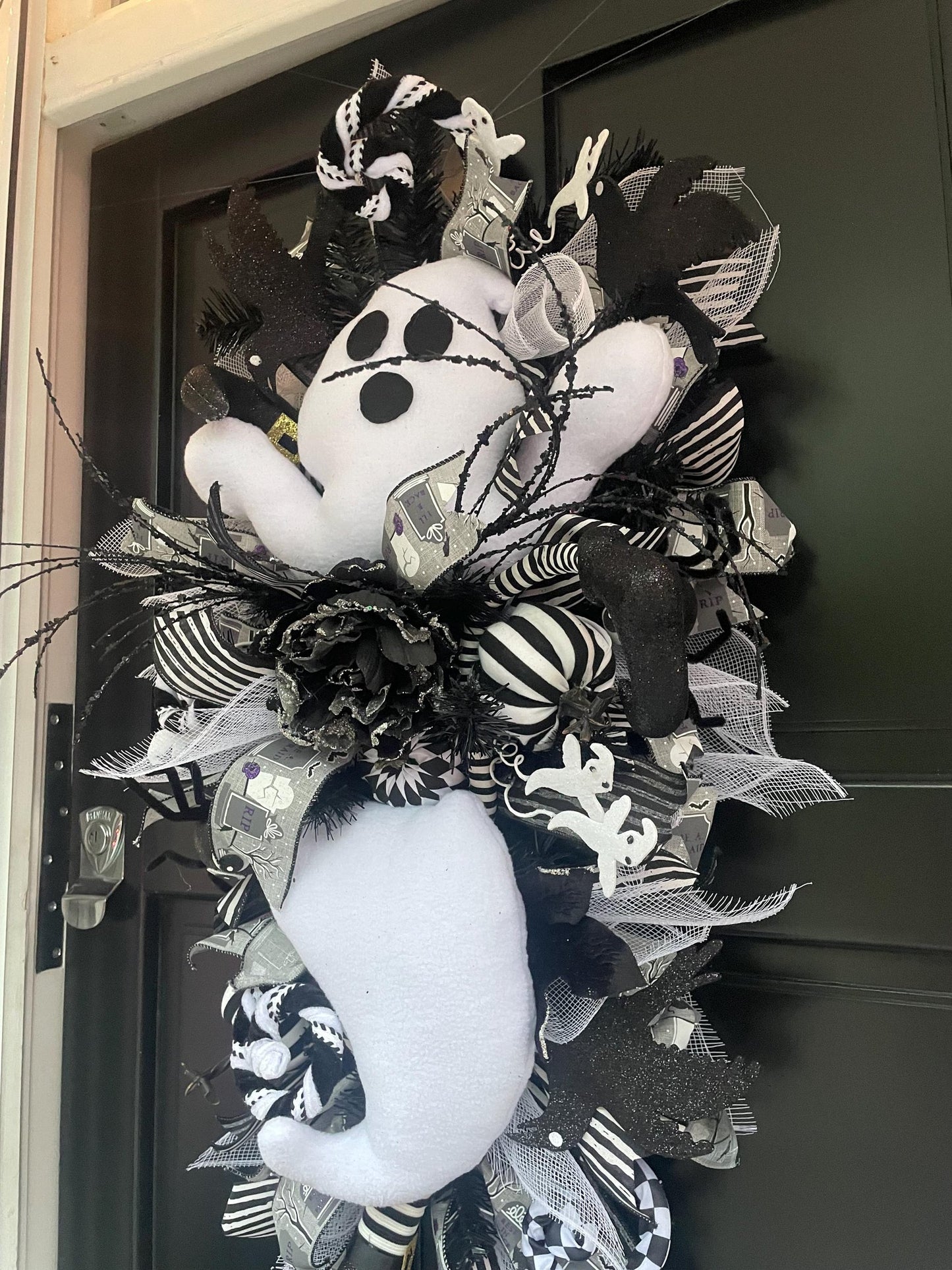 XL Ghost Fall Halloween Front Door Wreath Luxury Teardrop Rustic Wall Porch Hanger House Home Decor Decorations Spooky Ghoul Glam Boho