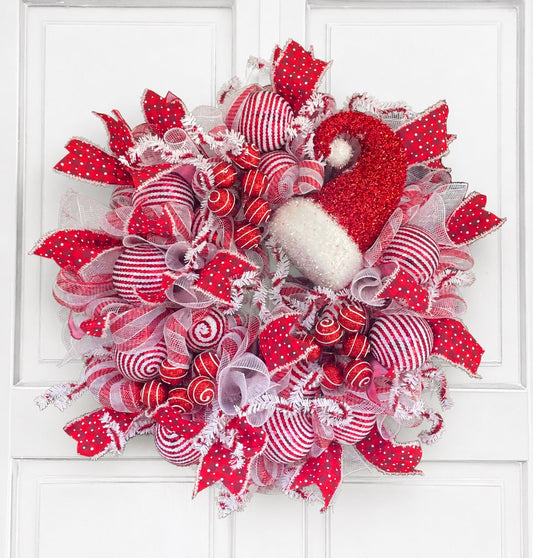 Luxury Santa Hat Christmas Wreath | Red & White Front Door Wreath | 50cm (20")