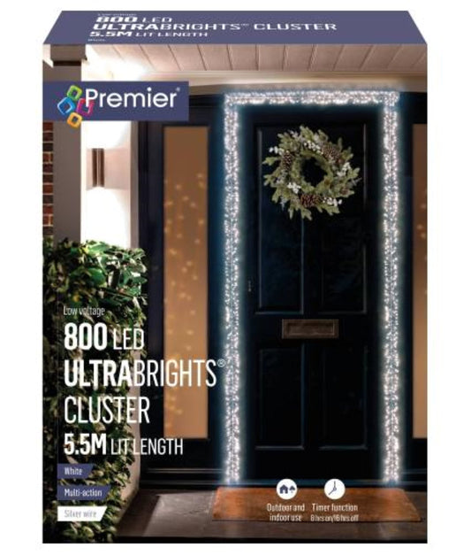 Christmas Door Cluster Pin Wire Fairy Lights Ultrabrights Door Garland 800 LEDs Cool White Mains