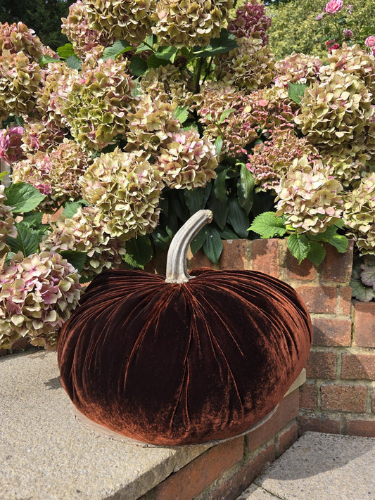 Chocolate BROWN Silk Velvet X-LARGE Pumpkin Decor Decoration Rustic Farmhouse Wedding Thanksgiving Boho Gift Idea Home Shelf Modern Handmade