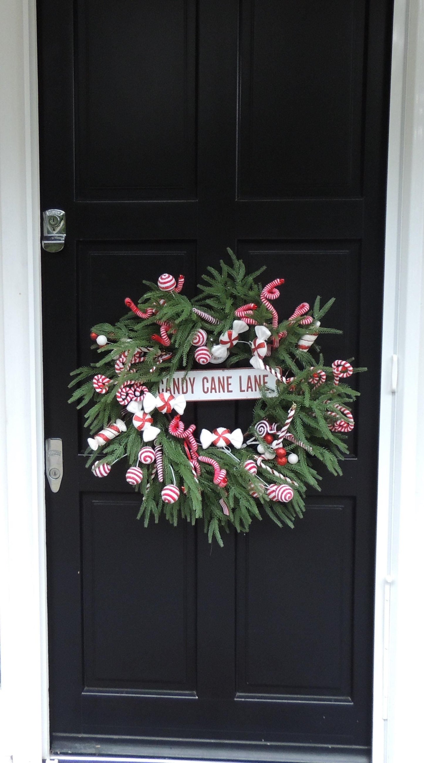 Luxury Candy Cane Red White Green Christmas Wreath Front Door Home Decorations Xmas Winter Mantle Decor Holiday Wreath Advent Swag