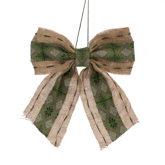 Burlap Natural Green Festive Bow Hanging Traditional Christmas Bow Cottage Farm Style Xmas Tree Wreaths Decor Decoration
